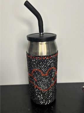 Halloween Mickey Mouse Bat Rhinestone Metal Cup with Straw